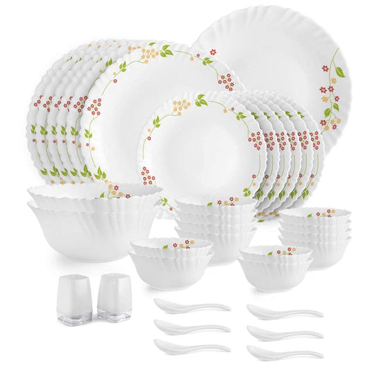 Cello Opalware Dazzle Secret Garden Dinner Set, 35Pcs, White