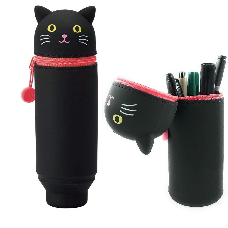 SHOPONIL Stand up Pen Pencil Holder case | Cute Cat Silicone Pen Holder for Desk Organizer | Girls Boys Storage Bag Students Stationery Supply Pouch Gifts