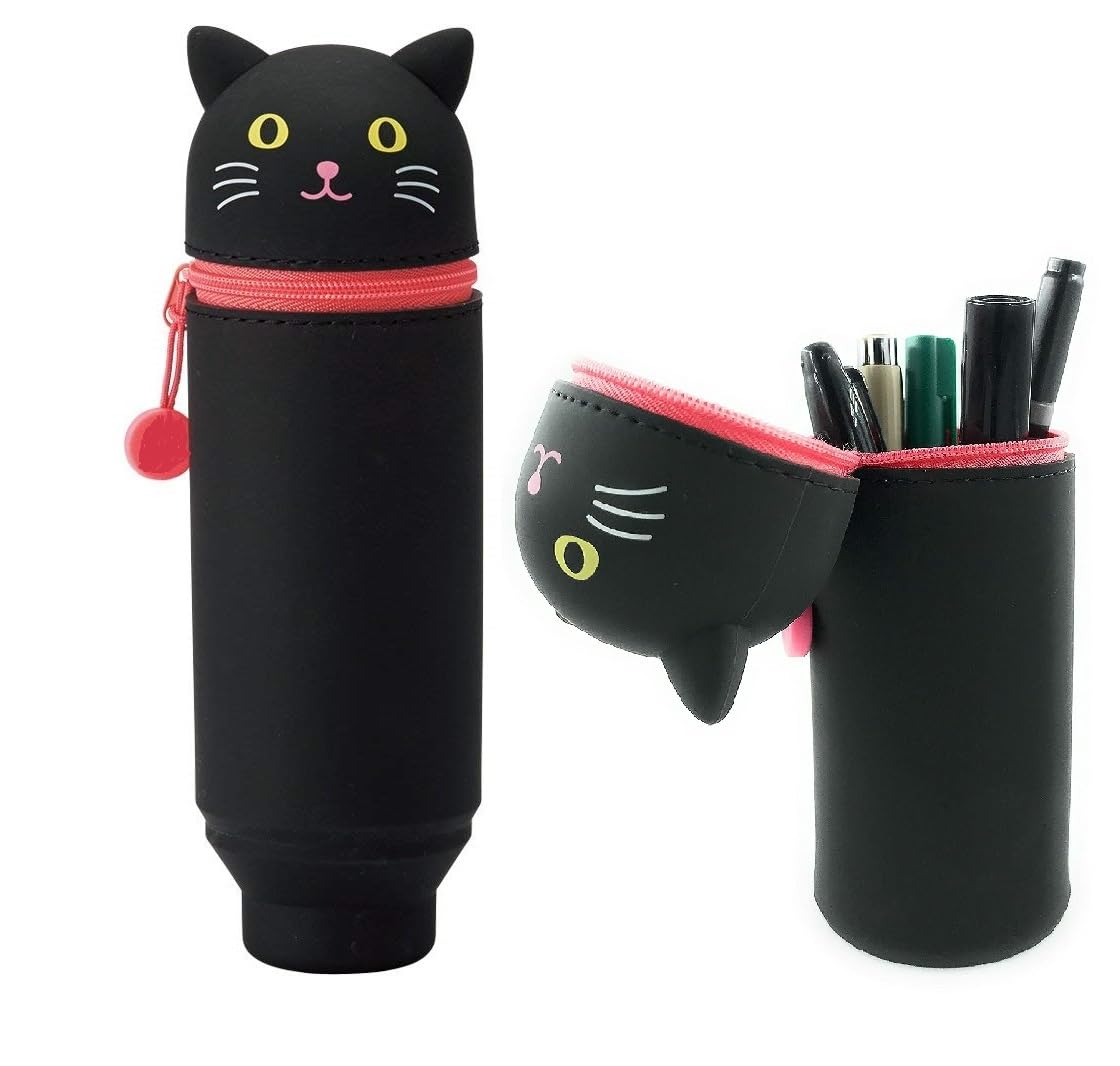 SHOPONIL Stand up Pen Pencil Holder case | Cute Cat Silicone Pen Holder for Desk Organizer | Girls Boys Storage Bag Students Stationery Supply Pouch Gifts