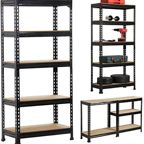 Ash & Roh Rack with Powder Coated Wooden Frame Adjustable, Heavy Duty Storage Shelving Rack for Multiple Uses. (5 (Small) Sections) Height 5.3 ft. | Length 2 ft. | Dimension 1 ft.