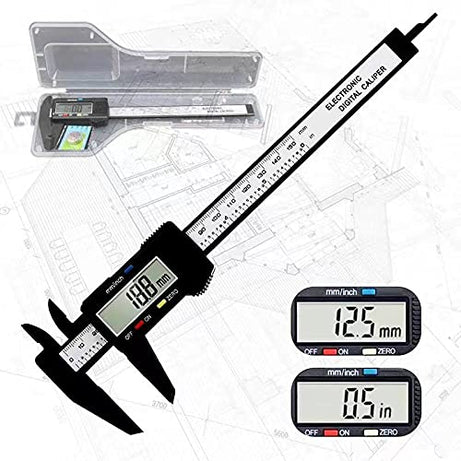 Plastic Digital Caliper, LCD screen displays 0-6"caliper measuring tool, automatic shutdown, inch and millimeter conversion, suitable for jewelry measurement and 3D printing