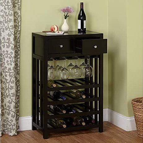 MS WOOD FURNITURE Bar-Wine Cabinet Stylish Bar Cabinet for Living Room | Wine Storage | Sheesham Solid Wood Black Finish