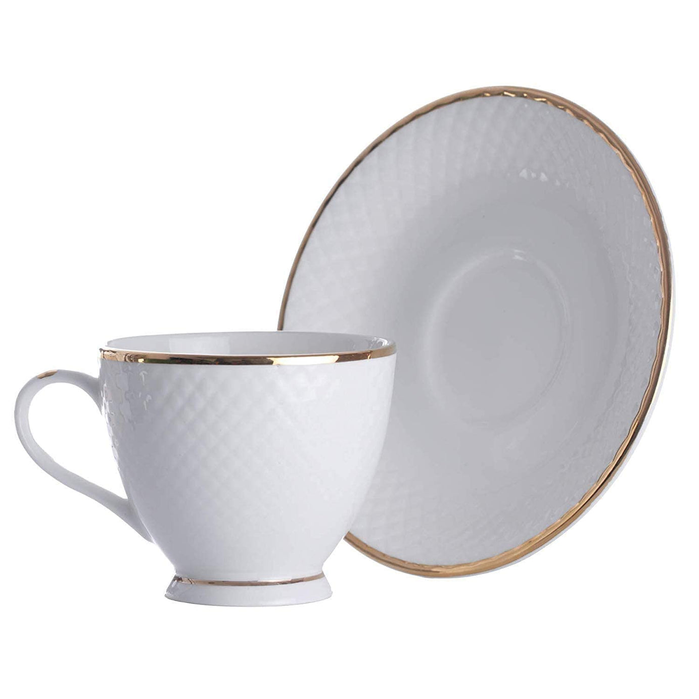 TAGROCK Golden Rim Bone China White Dotted Tea Cup Saucer Set of 12 Piece, (6 Cups & 6 Saucer)