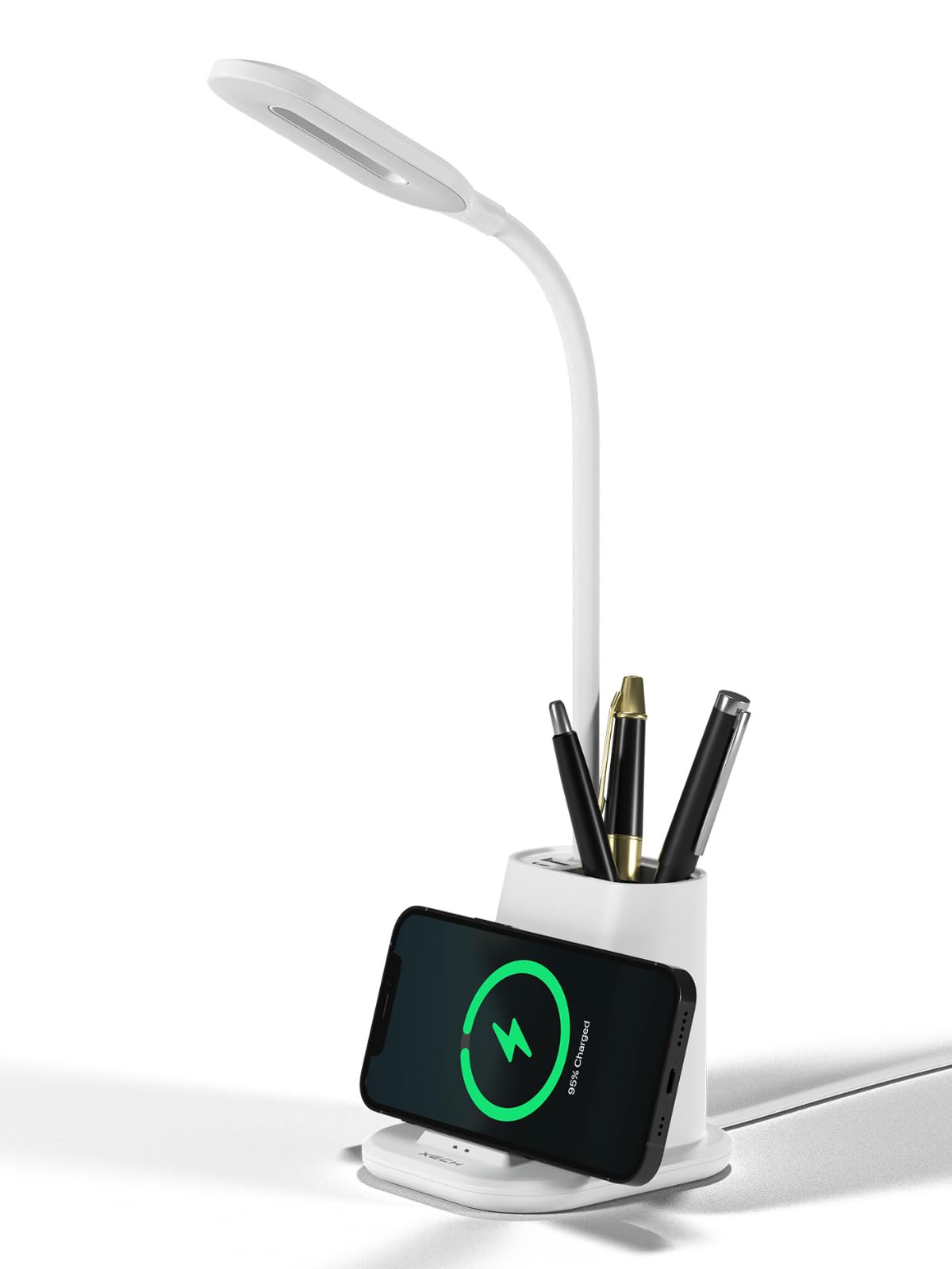 Xech Table Lamp With Wireless Charger And Pen Stand With Usb Charging Ports Multifunctional Touch Lamp For Study 3 Colour Tones Desk Light For Home Offices Students (Quest Pro) (White) - Led