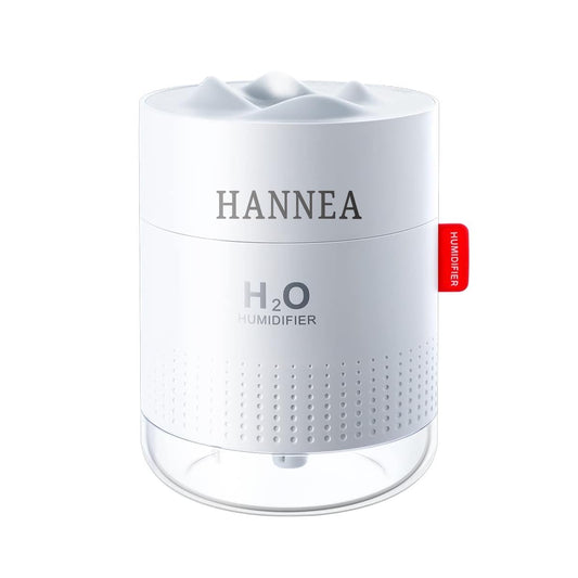 HANNEA® 500ml Mini Silent Humidifier Household Car Humidifier Desktop Humidifier with Atmosphere Light Car Office Kids Room Bedroom Auto Shut-Off, 2 Spray Modes,LED (white)