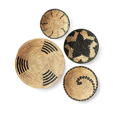 ArteraHome Handmade Woven Rattan Seagrass Round Baskets for Hanging on Wall, Storing Food, Fruits and Breads, Set of Four