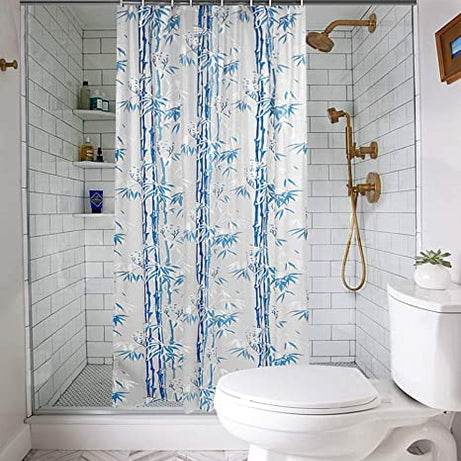 STYLZI Bamboo Design Waterproof PVC Shower Curtain with 8 Hooks (5 Feet, Blue)