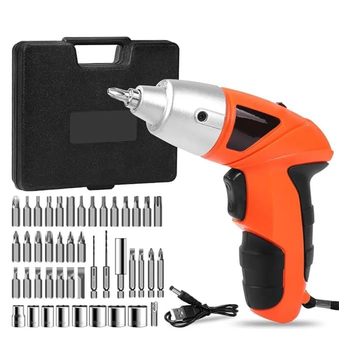 BAWALY 45Pcs Wireless 48V Power Electric Handy Screwdriver With Bits Holder,Usb Rechargeable,Led Light Drill Machine Reversible Function For Home&Diy Use,Black