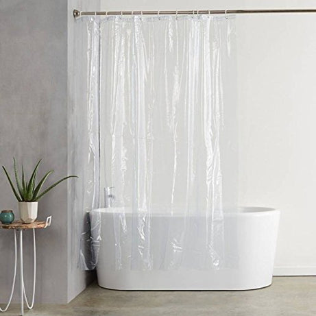 CASA FURNISHING PVC Classic Bathroom Curtain with Hooks, Standard, Transparent, 1 Piece