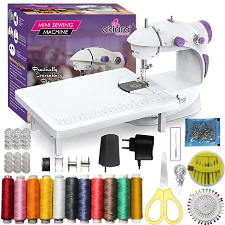 Akiara - Makes Life Easy Mini Silai Machine With Table Set | Stitching Machine For Home With Sewing Kit Pouch, Thread Scissors, Needles, And All One Sewing Accessories - White