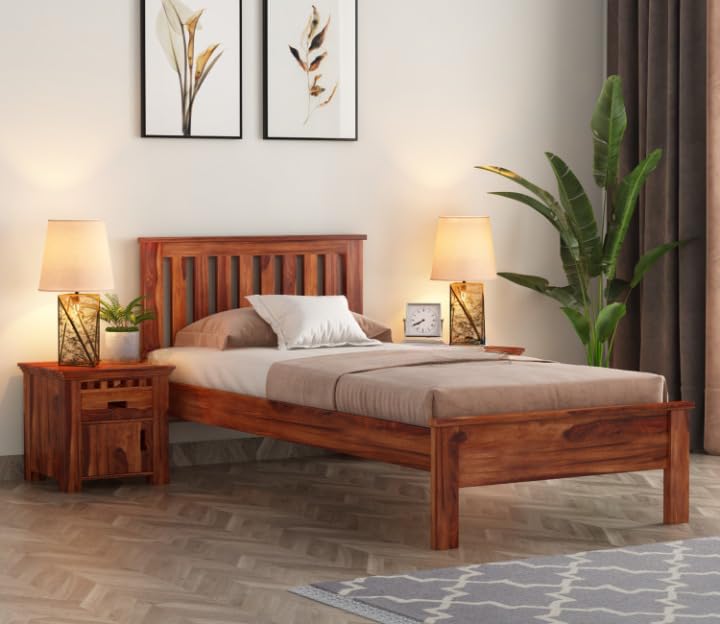 Kunjal Furniture Solid Sheesham Wood Single Bed Furniture for Bedroom Wooden Cot for Home