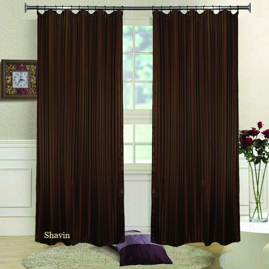 SHAVIN PVC Self Lining Print Bathroom Shower Curtains (Brown, 9 Feet) - Pack of 2, waterproof