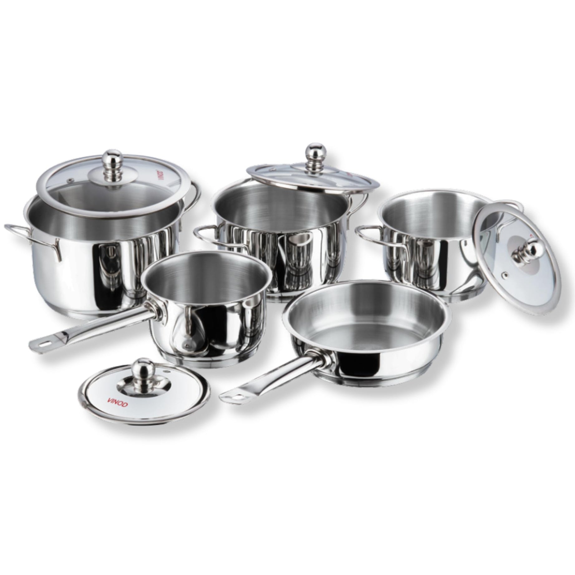 Vinod Tuscany Stainless Steel Cookware Set of 5 Pieces | Saucepot Set of 3 Pcs with Glass Lid | Saucepan and Frypan | Extra Deep | Induction Base | 2 Year Warranty