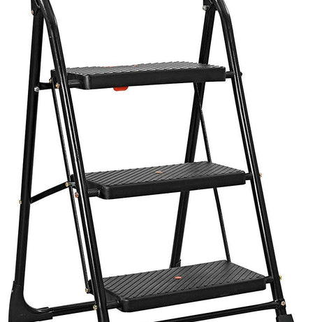 Parasnath Black Heavy Folding Ladder with Wide Steps Milano 3 Steps 3.1 Ft Ladder (Made in India)