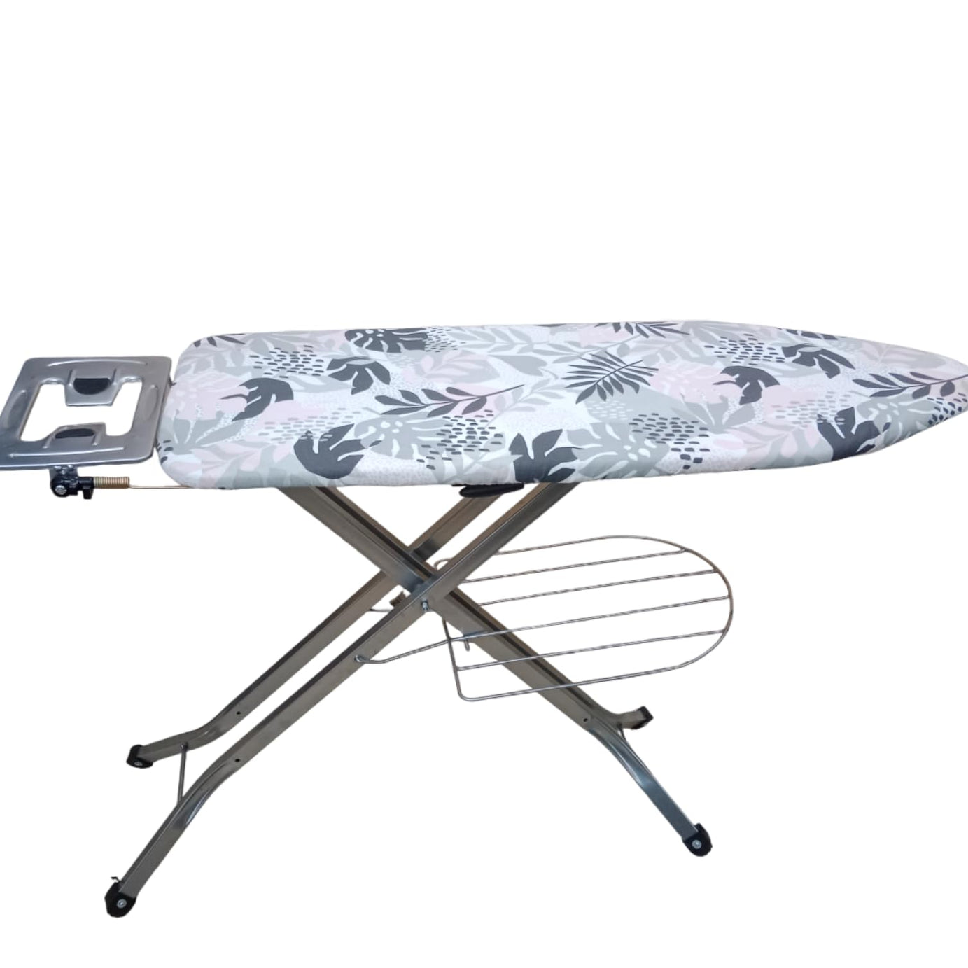 JAIMINI Self Standing - Extra Large Foldable & Height Adjustable Ironing Board with Table Iron Stand Premium Metal Grilled Holder White Steel Folding TrayWire