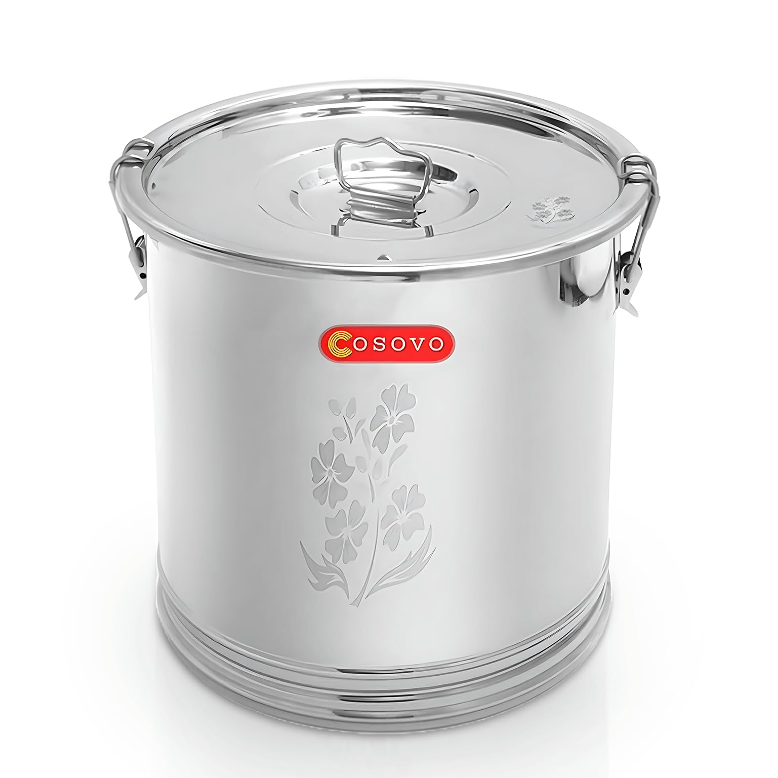 Cosovo Stainless Steel Storage Box Drum | Steel Container 25 Kg | Steel Kothi | Rice Storage Container | Kitchen Rice Flour Atta Big Container Dabba With Lock System (10-25 Kg) - Silver