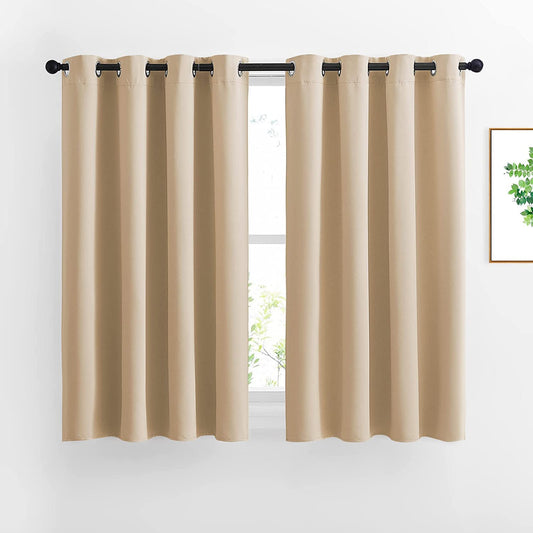 FRESH FROM LOOM Thermal Insulated Black Out Curtains for Window | Room Darkening | Black out Window Curtains | Noise Reducation, Stainless Steel Eyelets (Beige | 5 Feet Long,Set of 2)