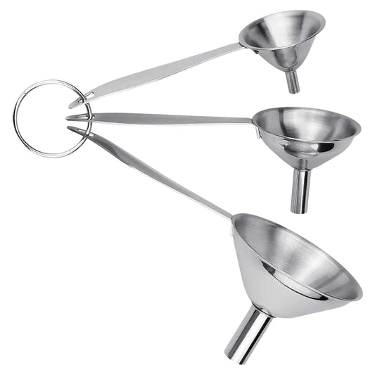 Bridge2shopping Set of 3 Stainless Steel Long Handle Funnel, Small 4.5 Cm, Medium 5.5 CM, Large 7.5 CM