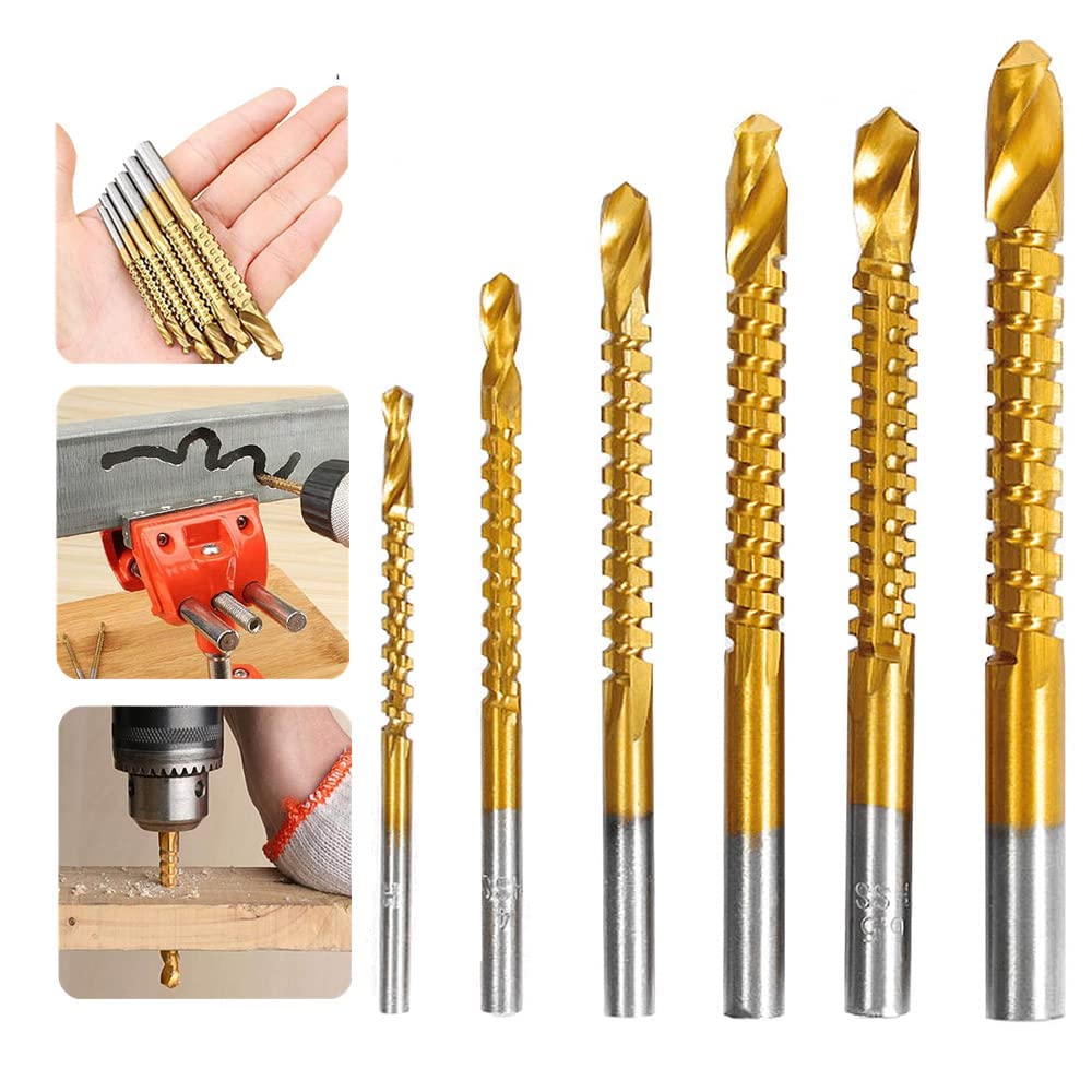 Sichumaria 6Pcs Hss Titanium Coated Twist Straight Drill Bits Set Sichumaria Woodworking Drilling Wood Metal Cutting Hole High Speed Steel Drill Set For Metal, Wood, & Plastic Tool -3-8Mm