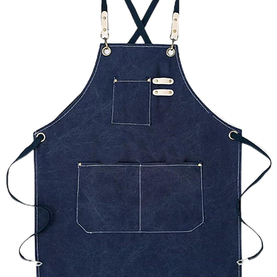 YUPPIN Canvas Cross Back Chef Aprons: Stylish Unisex Design with Spacious Pockets (Navy Blue)