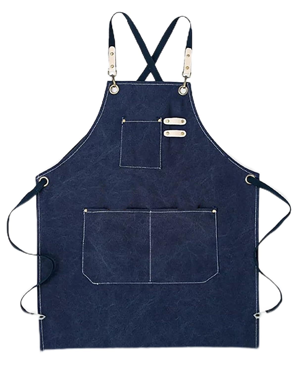 YUPPIN Canvas Cross Back Chef Aprons: Stylish Unisex Design with Spacious Pockets (Navy Blue)