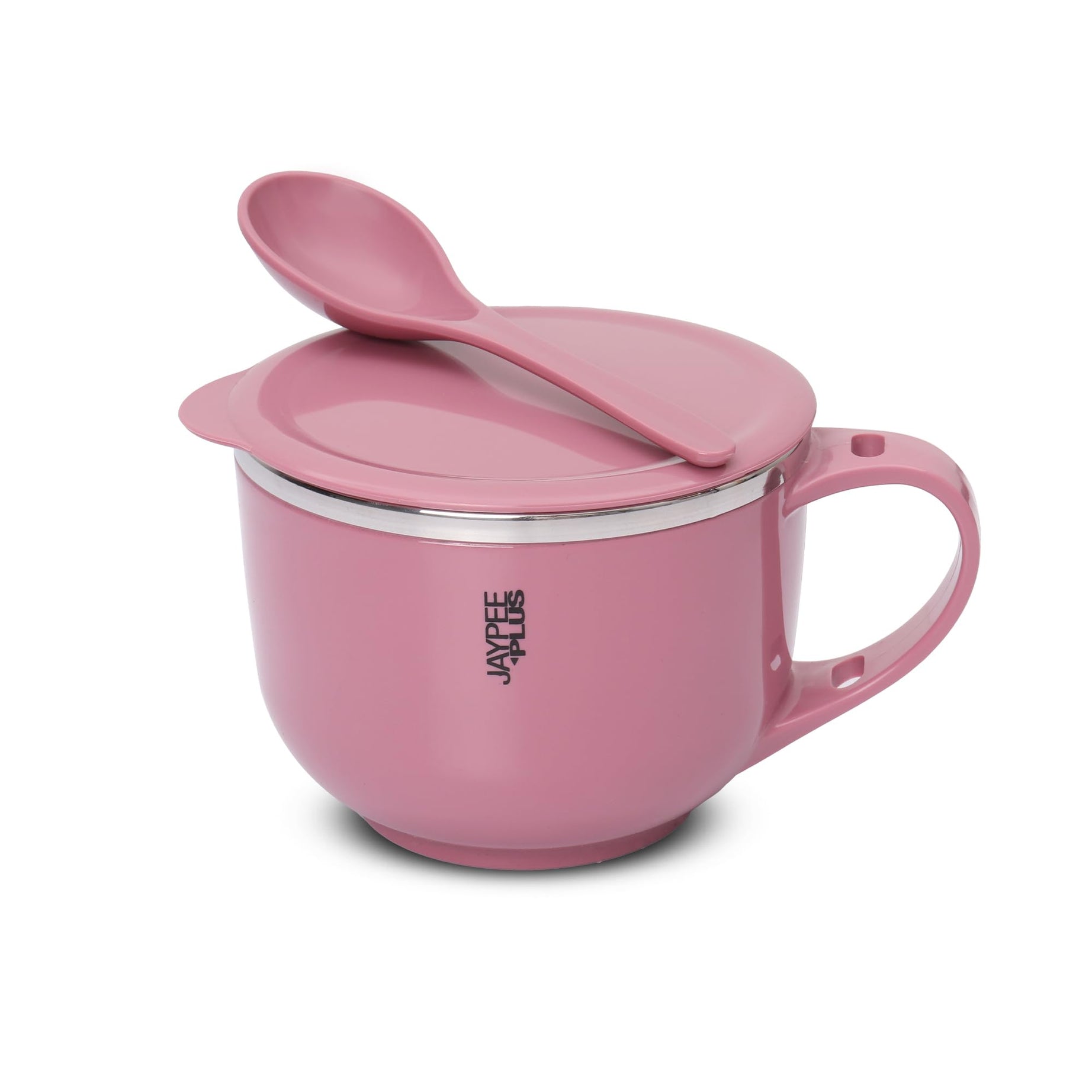 Jaypee Plus Stainless Steel Soup Bowl with Lid & Spoon Holder Souptok, Maggi bowl Noodles pasta bowl Mug,Mug for Milk, Best Diwali Gift, Mug for kids, Girls, Boys, Birthday, Pink