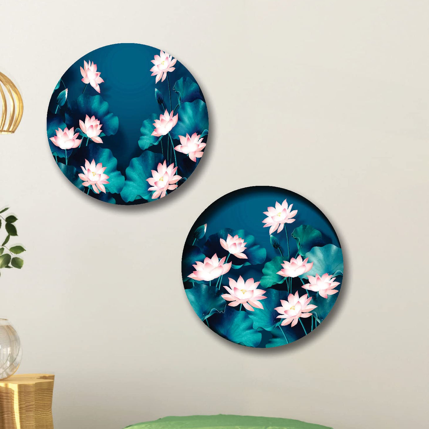 SAF paintings Round Shape Lotus Flower MDF Wall Painting for Living Room 12X12 inch LRB28-L2