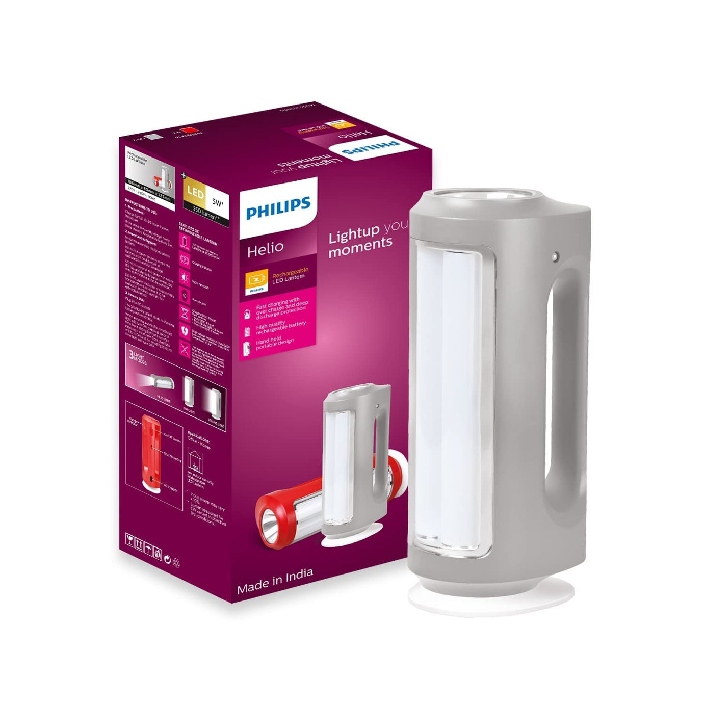 Philips Helio Multi-Functional Emergency Rechargeable LED Lantern| 3 Lighting Modes and Dimmability Brightness Control Method | 2200 mAH Battery