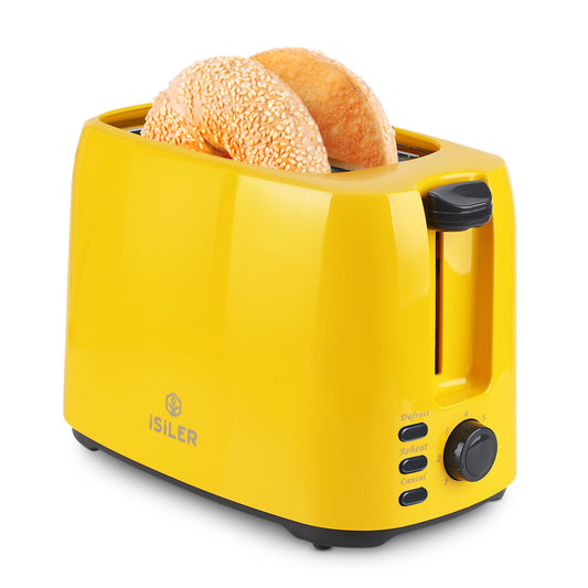 ISILER 2 Slice Toaster,3.3 Cm Wide Slot Bread And Bagel Toaster With 7 Shade Settings And Double Side Baking,Compact Bread Toaster With Removable Crumb Tray,Defrost Cancel Function Yellow,750 Watts