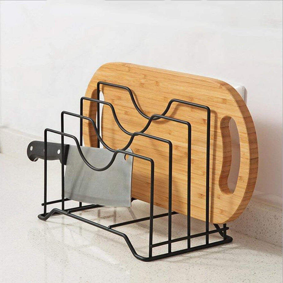 Gra8 Pan and Pot Tawa Rack Holder Stand | Plate Dish lid Tray Shelf Shelves Organizer Utensils Cookware Cupboard Cabinet Storage for Kitchen, 4 Slot (1Pcs)