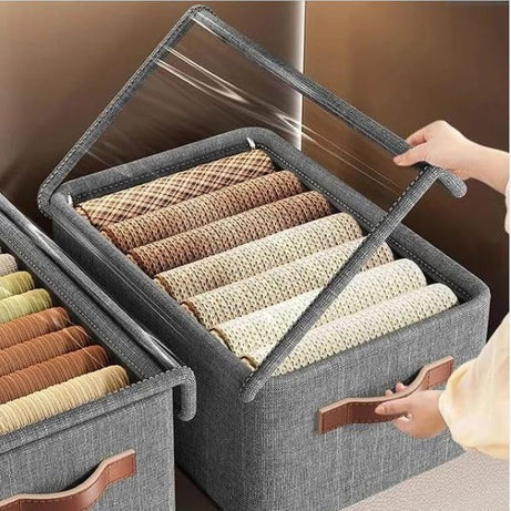 Clefairy Storage Bins with Lids,Transparent Lids Window Fabric Storage Boxes,Foldable Storage Baskets with Handles,closet organizers and storage bins for Clothes