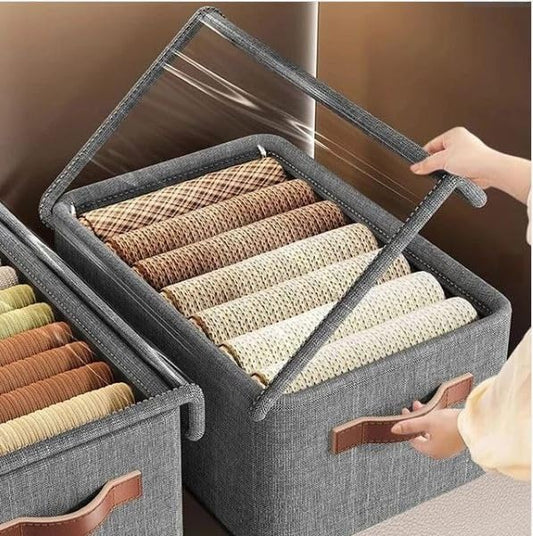 Clefairy Storage Bins with Lids,Transparent Lids Window Fabric Storage Boxes,Foldable Storage Baskets with Handles,closet organizers and storage bins for Clothes