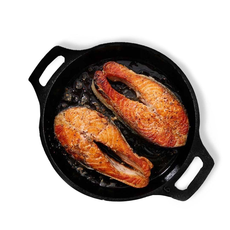 The Indus Valley Preseasoned Cast Iron Fish Fry Pan With Double Handle| Medium 22.4Cm/ 8.8Inch, 1.5Kg | Induction Friendly | Nonstick Fish Fry Pan, 100% Pure & Toxin Free, No Chemical Coating, Black