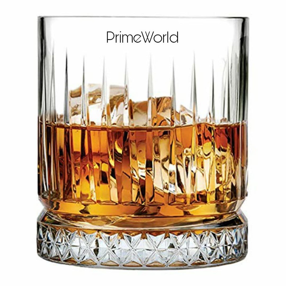 PrimeWorld Timeless European Crystal Whiskey Glasses Set of 6 pcs- 355 ml Bar Glass for Drinking Bourbon, Whisky, Scotch, Cocktails, Cognac- Old Fashioned Cocktail Tumblers