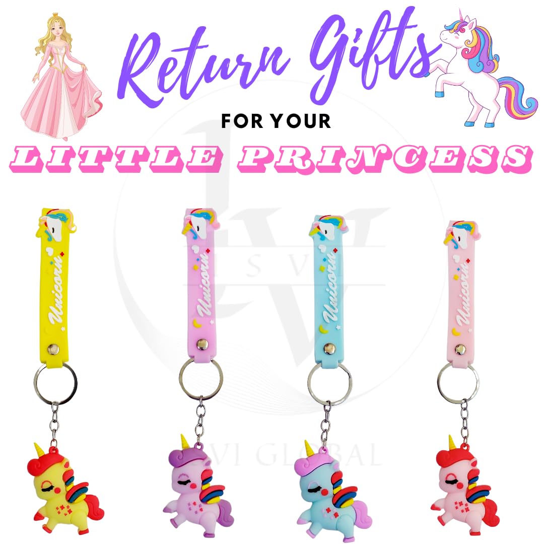 Isvi Keychain for kids (Pack of 12), Cute Unicorn Keychains for Girls, Birthday Return Gift Bulk Pack, Keyring for Backpacks