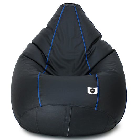 Amazon Brand - Umi. Classic Bean Bag Cover (without Beans) Colour- Black with Royal Blue Piping_XXXL