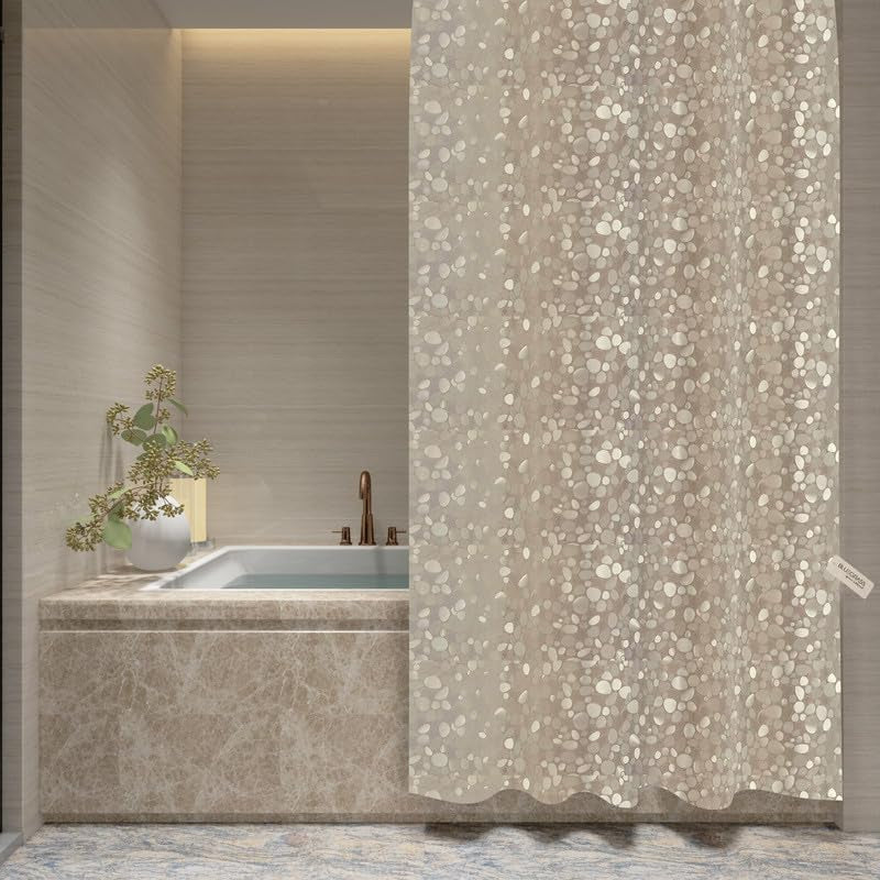 BLUE GRASS PVC Opaque Emboss Shower Curtain || Design : Stone || Length : 9 Feet (108" inches) || Width : 54" inches || Colour : Ivory.