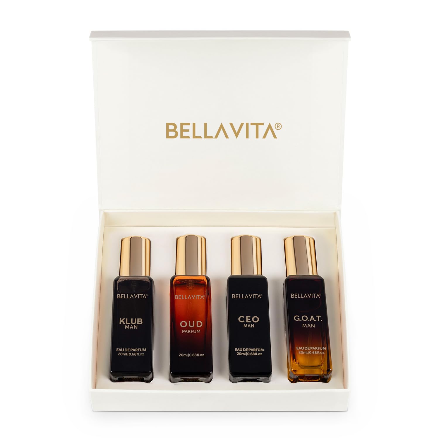 Bella Vita Luxury Man Perfume Gift Set 4 x 20 ml for Men with KLUB, OUD, CEO, G.O.A.T Perfume | Woody, Citrusy Long Lasting EDP Fragrance Scent