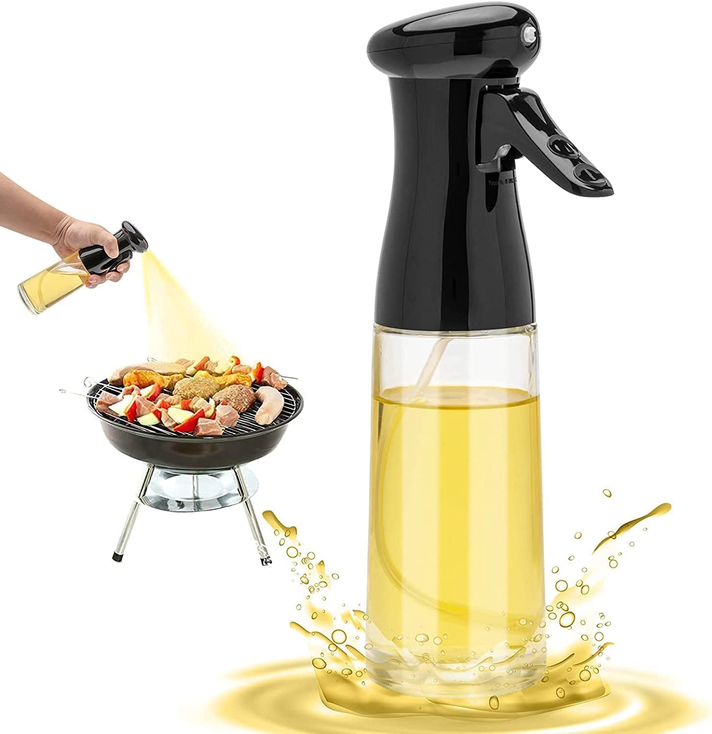 Slyford 200ml Glass Oil Dispenser Spray Bottle, Refillable Food Grade Oil Vinegar Sprayer Bottles for Kitchen, Air Fryer, Salad, Baking, Grilling, Frying (Pack of 1) (Multi Colour)