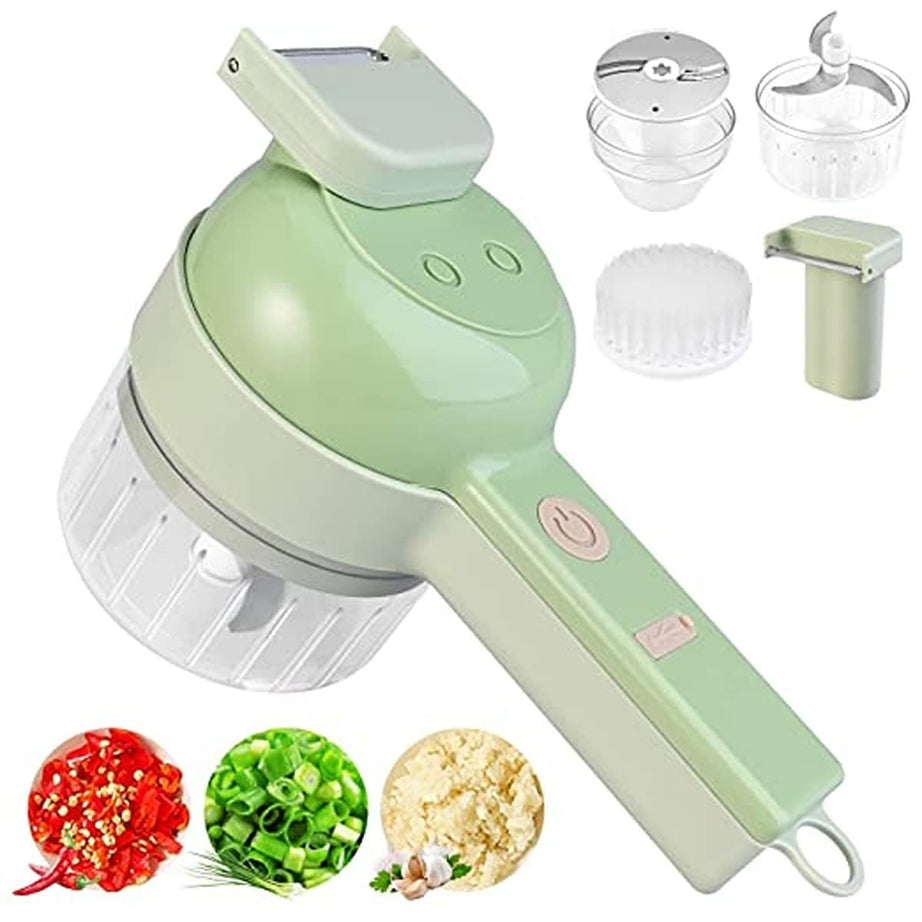 4 in 1 Portable Electric Vegetable Cutter Set, Multifunction Cordless Electric Food Small Slicer, Onion Dicer, Cucumber Vegetable Cutter & Chopper