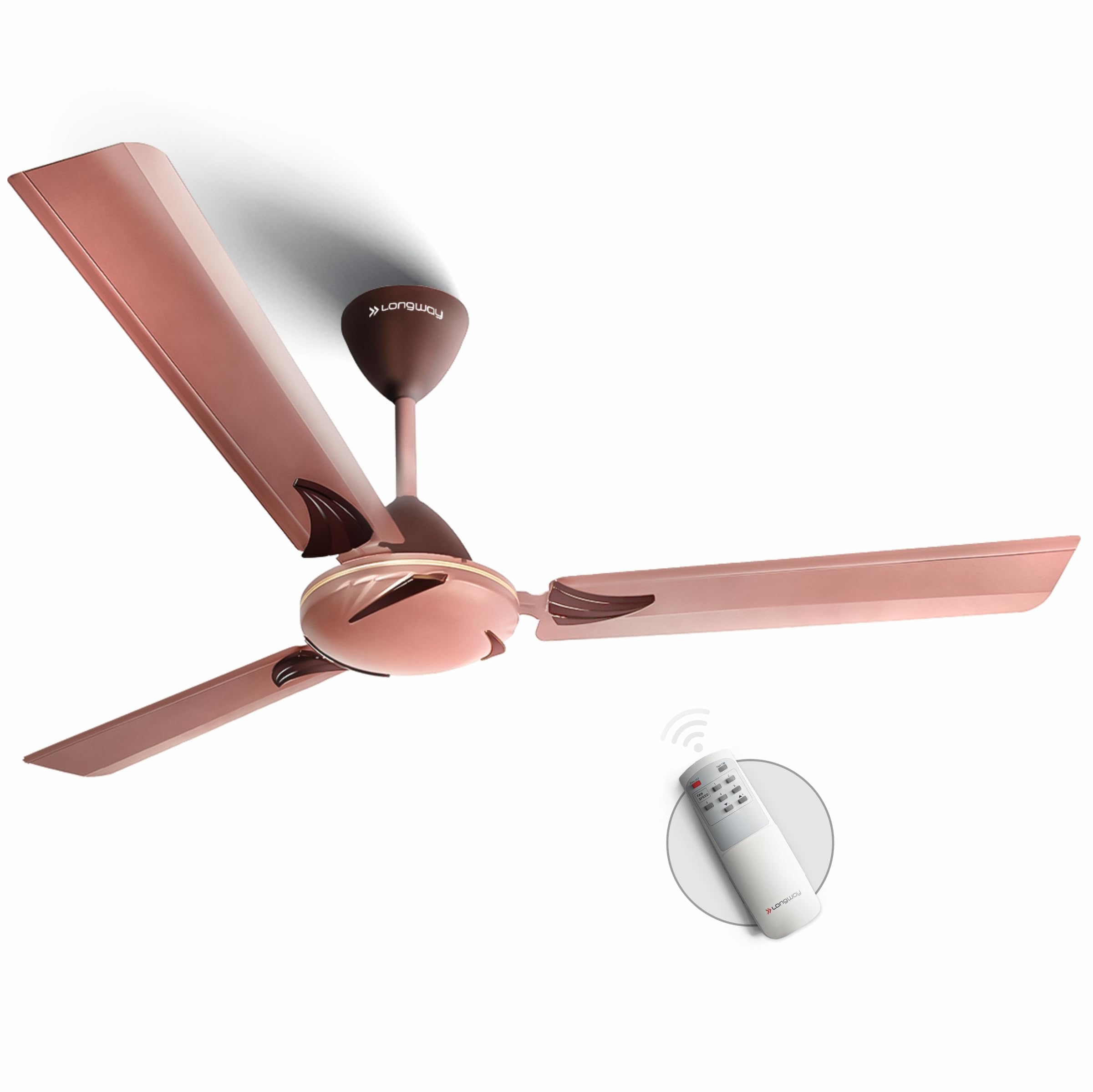 Longway Creta P1 1200 mm/48 inch Remote Controlled 3 Blade Anti-Dust Decorative Star Rated Ceiling Fan (Rusty Brown, Pack of 1)