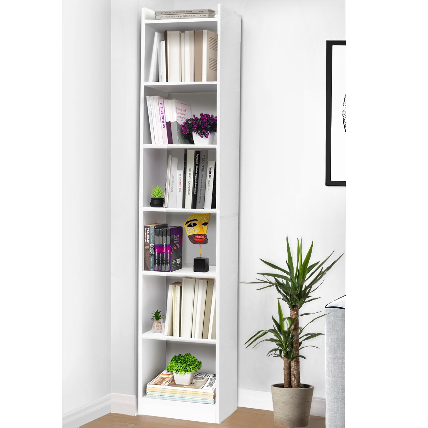 ABOUT SPACE 6Tier Book Shelf for Home Library 6ft with assembly, Cabinet for Storage, White Bookshelves for Living Room, Home Decor Display stand Book Rack for Office, Kitchen, Bedroom(L33xB24xH180cm)