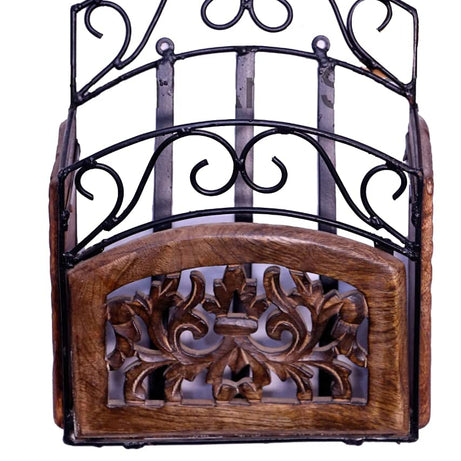 Furniture Hub Wooden and Wrought Iron Magazine & Newspaper Holder Stand