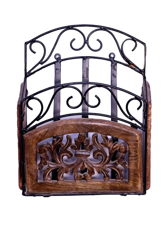 Furniture Hub Wooden and Wrought Iron Magazine & Newspaper Holder Stand