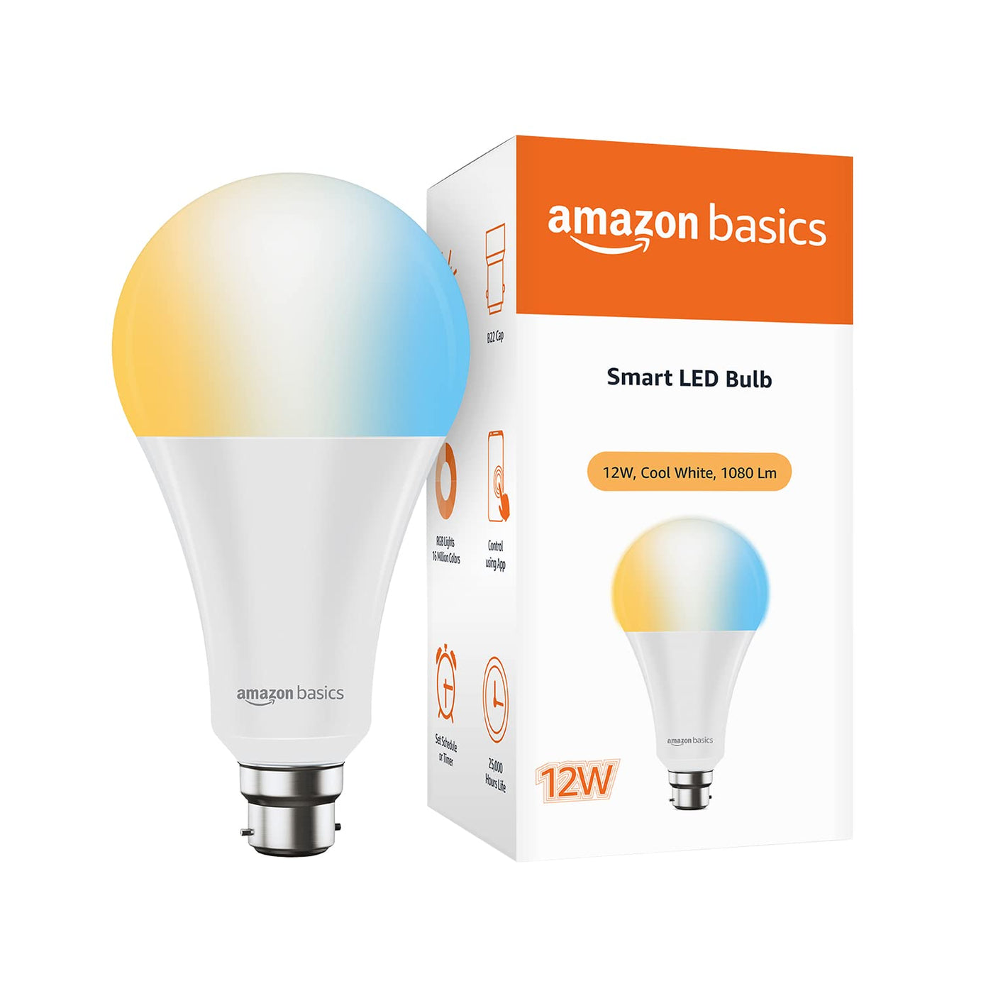 amazon basics - 9W Smart LED Bulb with Alexa, Google Assistant & Wi-Fi Enabled (Pack of 1, Cool White, B22 Holder)