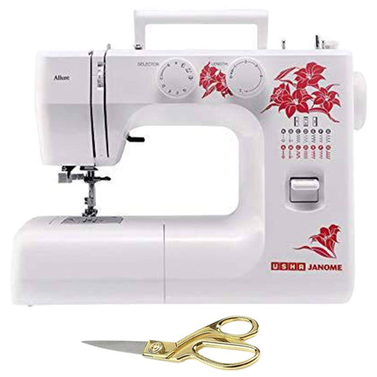 Usha Janome Allure DLX Electric Sewing Machine with a Free Scissor (Pink & White)