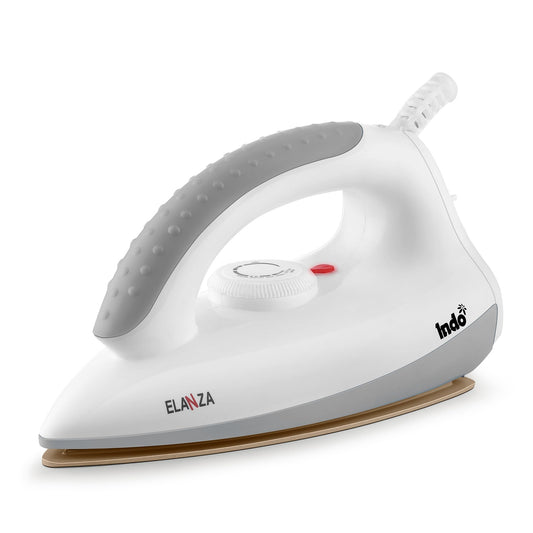 Indo 1000 Watts Dry Iron ELANZA with advance Non-stick PTFE Coated soleplate | Indicator Light | 1.5 Meter Cord | Temperature Control | 180° Swivel cord | 2 years replacement warranty (White & Grey)