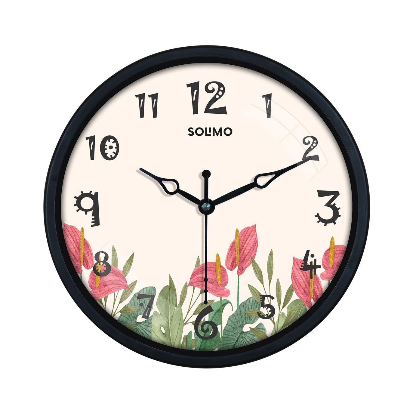 Amazon Brand - Solimo 8-Inch Classic Shade Red Flowers Plastic Wall Clock - Quartz Movement - Analog