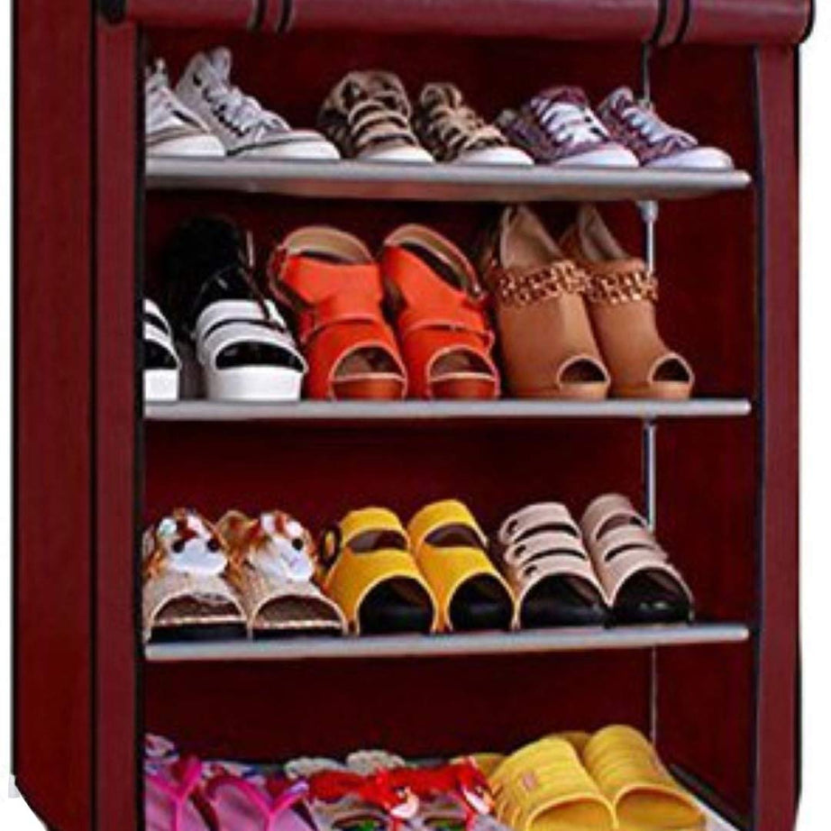 Ebee Metal 4 Shelves Shoe Cabinet (Maroon)