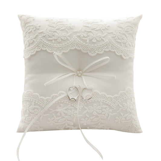 Awtlife Lace Pearl Wedding Ring Pillow Ivory Cushion Bearer 8.26 Inch For Beach wedding